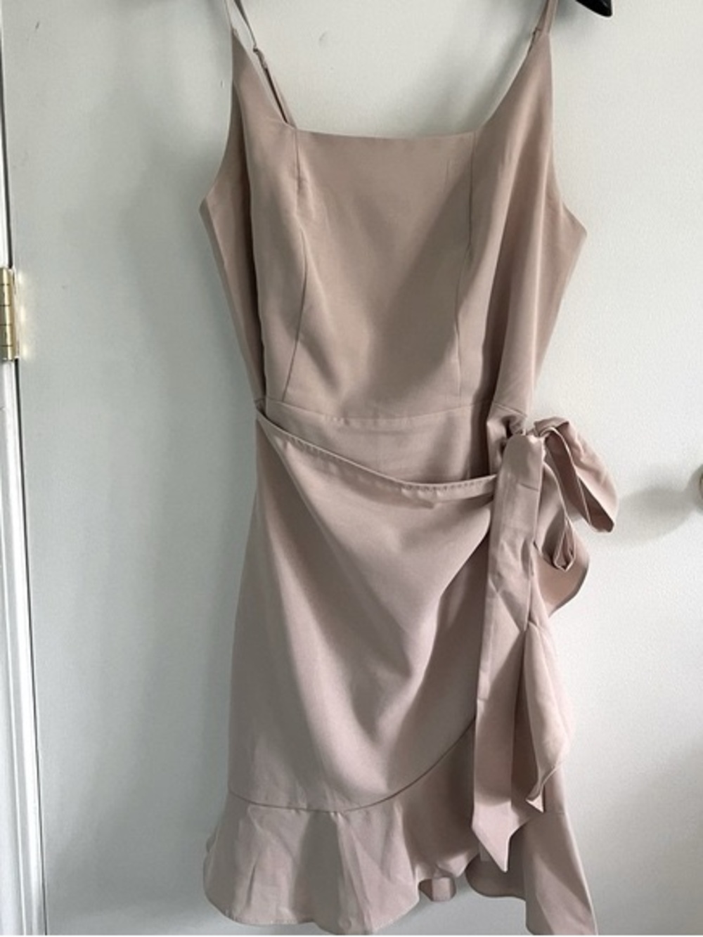 Spaghetti Strap Wrap Dress in beige